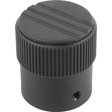 Kipp Knurled Knob Size:3, D1=34, H=36, D=8, Form:A, Plastic Black Ral7021, Comp:Steel, Cap:Black Ral7021 K0248.1308
